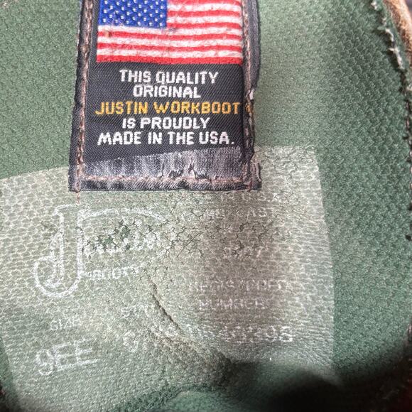 Justin Original Workboots Mens 9 EE Brown Leather USA Made Kiltie Logger Boots - Picture 7 of 8